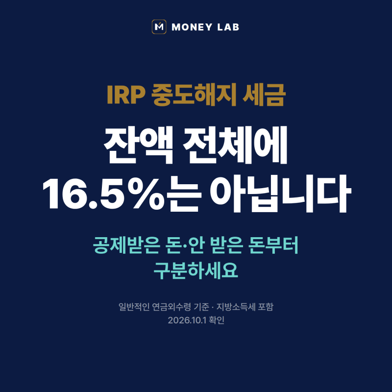 IRP 1,000만원 중도해지, 전부 16.5% 세금 낼까?｜공제받은 돈·안 받은 돈 구분