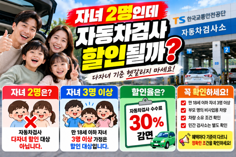 자녀 2명인데 자동차검사 할인될까? 다자녀 기준 헷갈리지 마세요