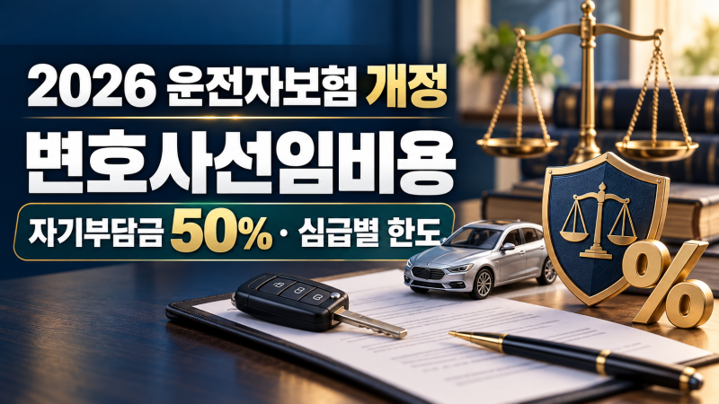 2026 운전자보험 개정 총정리｜변호사선임비용 자기부담금 50%와 심급별 한도