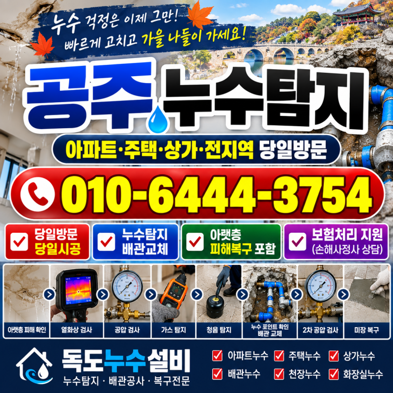 공주누수탐지 월송동 아파트 배관균열에 의한 아랫층 누수피해 시공비 및 피해복구 보험처....