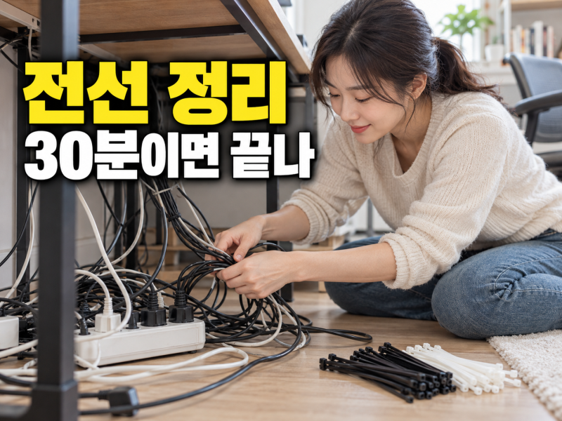 전선 정리, 책상 밑 멀티탭부터 바닥에서 띄워보면 반은 끝나