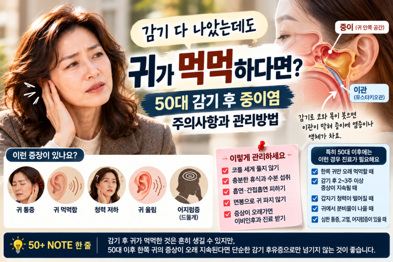 감기 후 귀가 먹먹하다면?｜50대 감기 후 중이염, 그냥 기다려도 될까