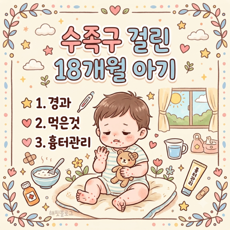 수포 심했던 수족구 걸린 아기 | 수족구경과와 수포관리방법, 먹은 음식