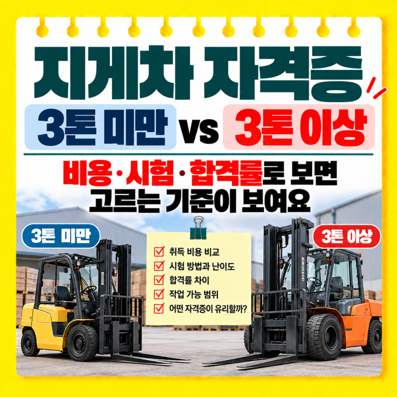 지게차 자격증 3톤 미만 vs 3톤 이상, 비용·시험·합격률로 보면 고르는 기준이 보여요
