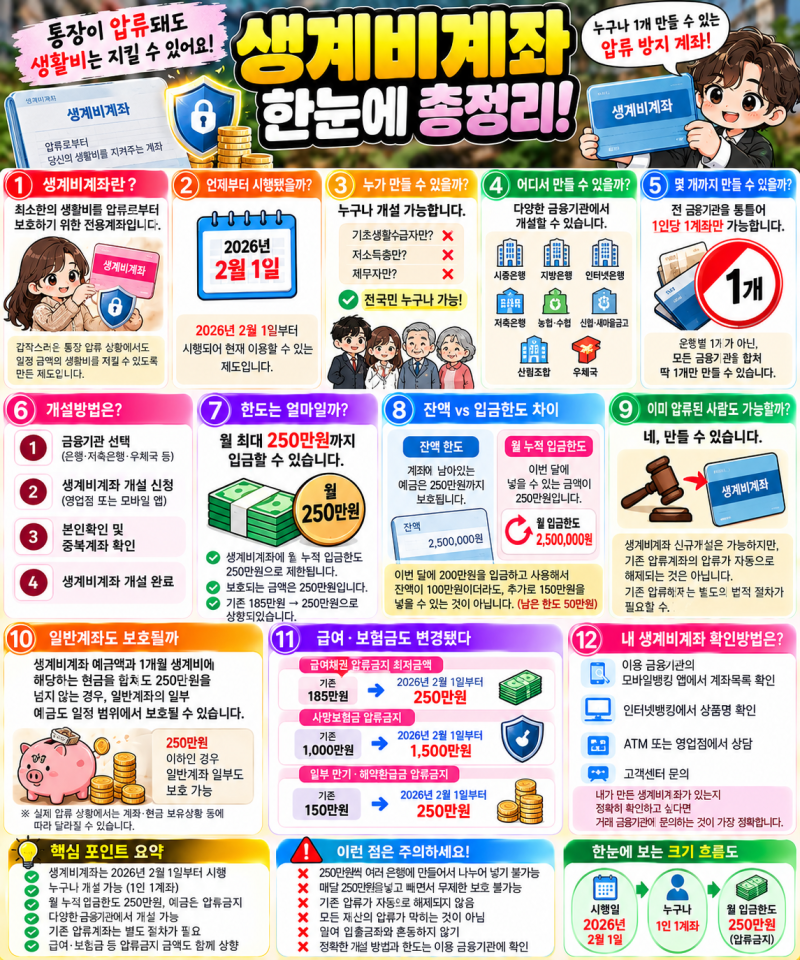 생계비계좌 어떻게 만들까? 개설방법·250만원 한도·조회·압류 총정리