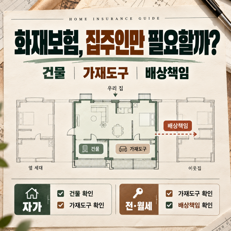 화재보험은 집주인만 가입하면 될까요? 아파트·전세·월세에서 꼭 확인할 보장 차이