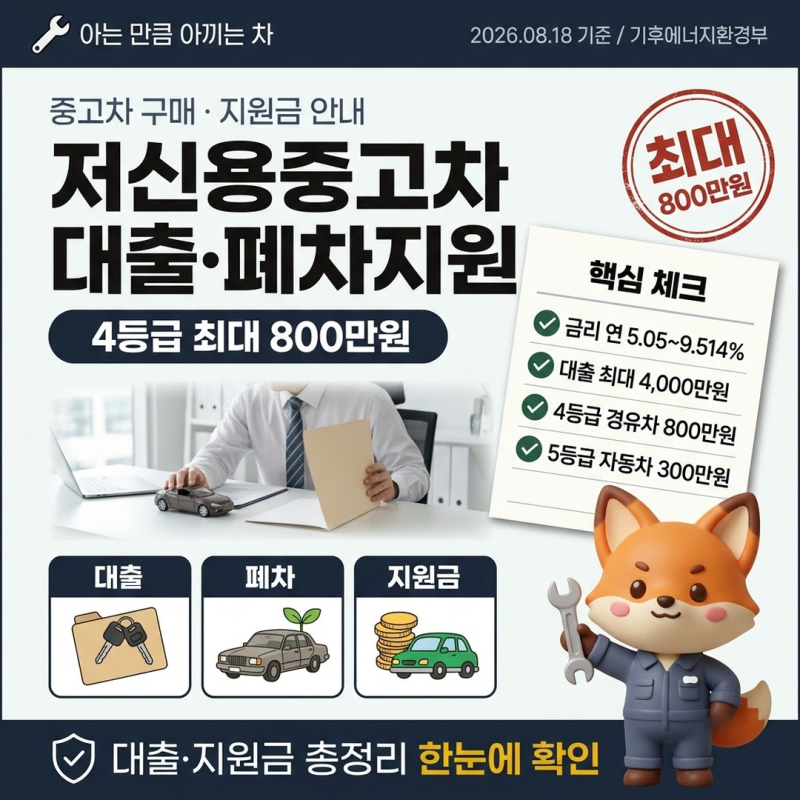 저신용중고차 대출 조건과 디젤 조기폐차, 4등급은 최대 800만원