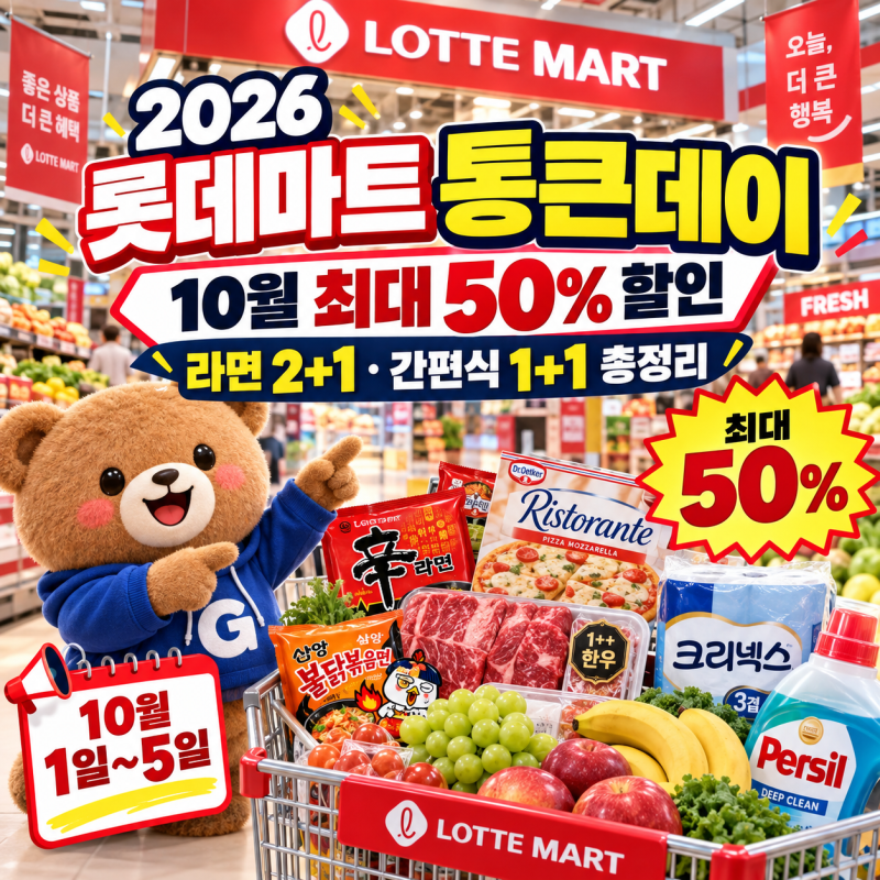2026 롯데마트 통큰데이, 10월 최대 50% 할인에 라면 2+1·간편식 1+1 총정리
