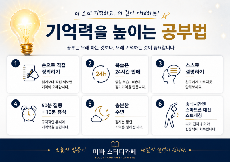 집중+기억, 미바스터디카페에서 가장 최적으로!