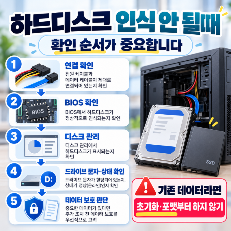 하드디스크 인식이 안될때｜윈도우 확인방법·해결순서 정리