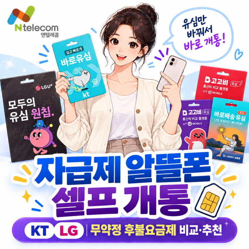 자급제 알뜰폰 셀프 개통 하기, KT LG 무약정 후불 요금제 비교, 추천까지