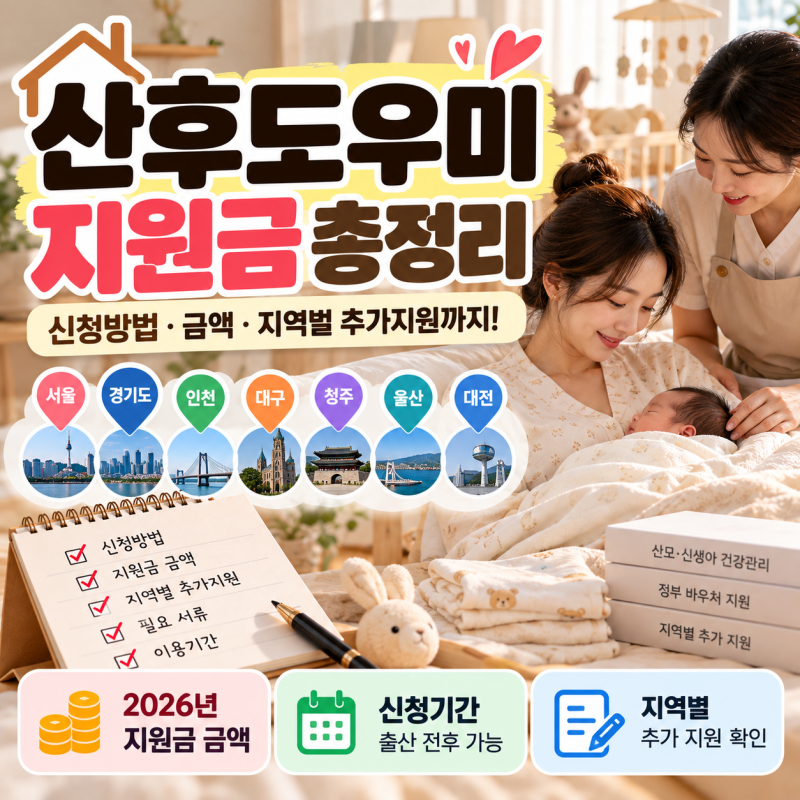 산후도우미 지원금 신청방법·금액, 서울 경기도 인천 대구 청주 울산 대전 얼마나 다를까?