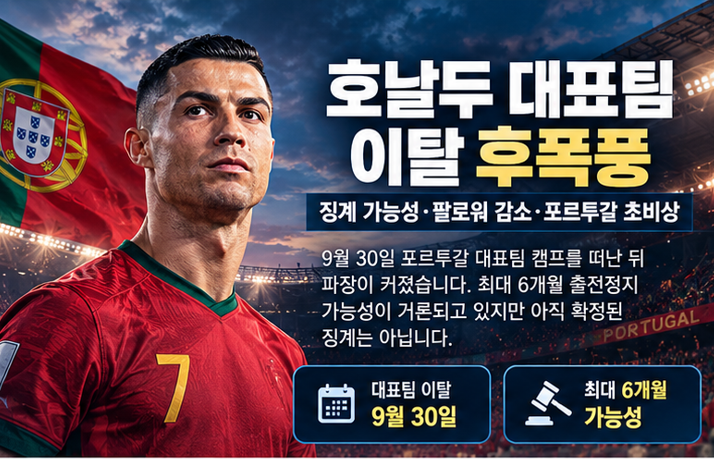 호날두 포르투갈 대표팀 이탈 후폭풍…최대 6개월 징계 가능성에 팔로워 100만 급감