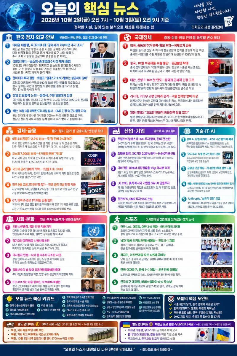 ️ 오늘의 핵심 뉴스 : 2026년 10월 3일(토)