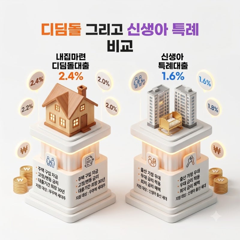 디딤돌대출 vs 신생아 특례대출 '둘 중 뭐가 유리할까' 금리 한도 비교표