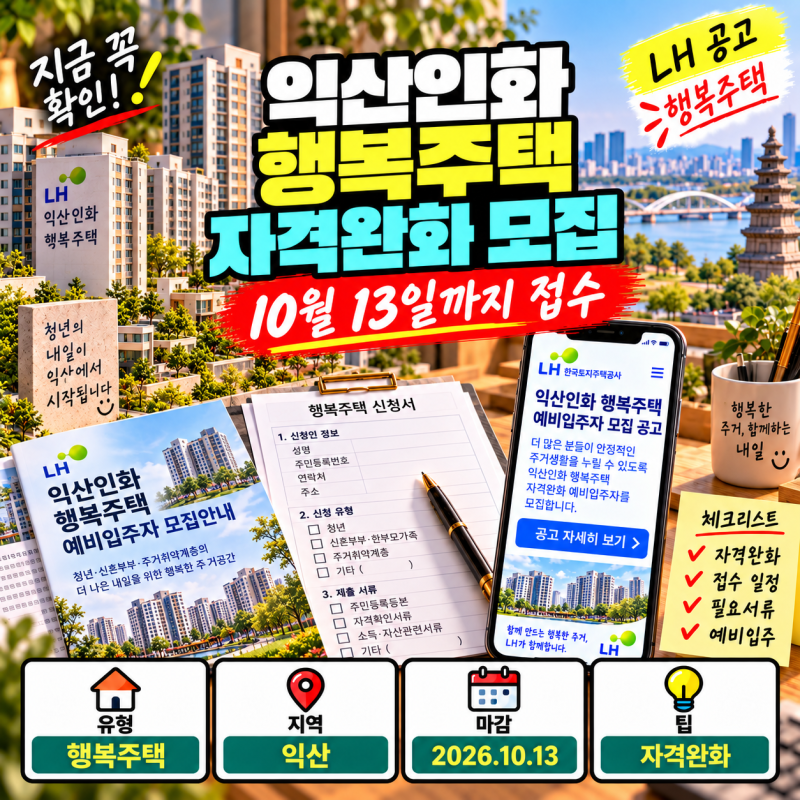 익산인화 행복주택 자격완화 예비입주자 모집, 10월 13일까지 일정 총정리