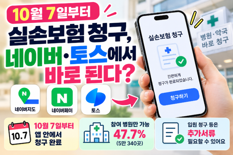 실손보험 청구방법｜10월 7일부터 네이버·토스에서 바로 청구