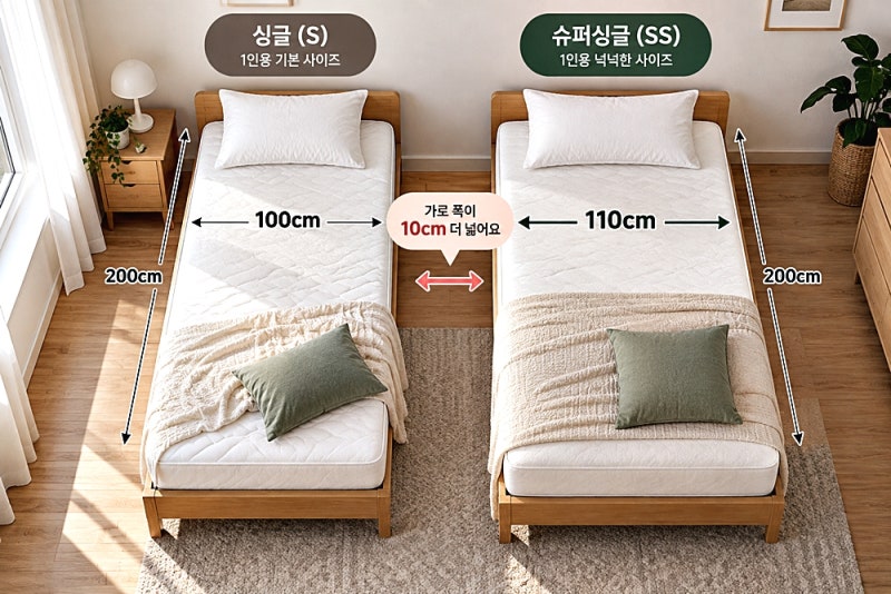 슈퍼싱글사이즈 매트리스부터 이불까지, 작은방 침대 배치는 이렇게