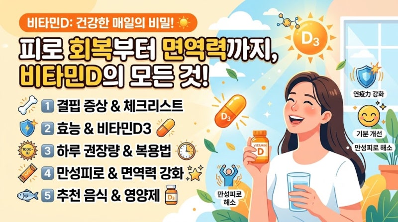 이유 없이 피곤하다면? 비타민D 결핍 증상, 하루 권장량 & 자가진단 체크리스트 총정리 ☀️