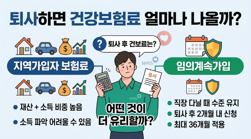 퇴사하면 건강보험료 얼마나 나올까?｜지역가입자 보험료와 임의계속가입 총정리