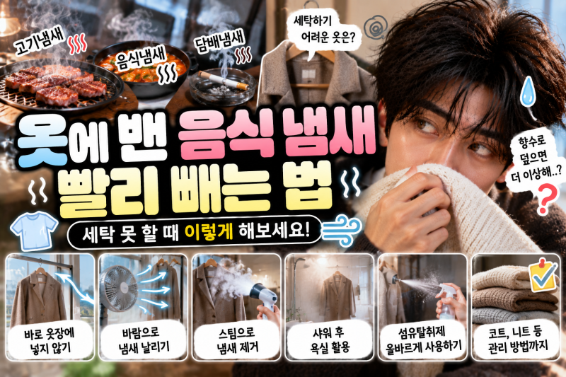 옷에 밴 음식 냄새 빨리 빼는 법, 세탁 못 할 때 이렇게 해보세요