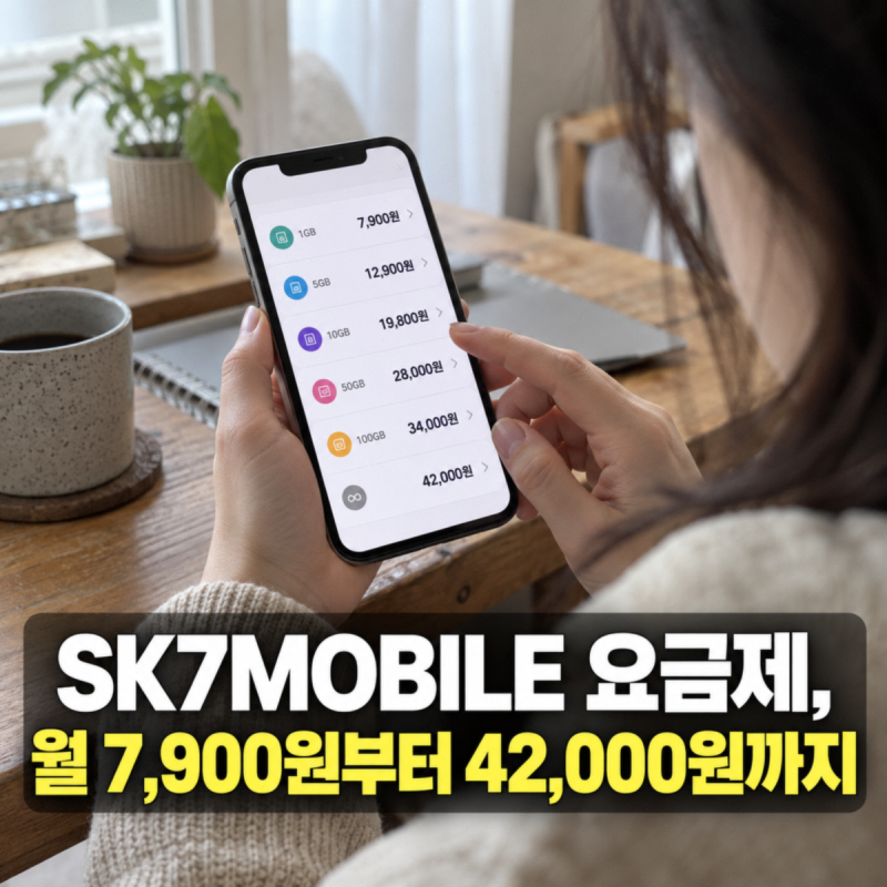 SK7MOBILE 요금제, 월 7,900원부터 42,000원까지