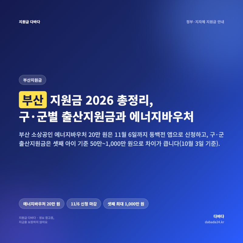 부산 지원금 2026 총정리, 구·군별 출산지원금과 에너지바우처