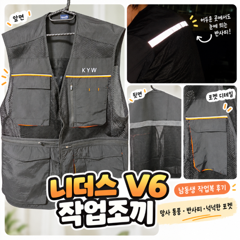 작업조끼 니더스 V6 작업조끼 5컬러 통풍 편하고 실용적인 행사조끼