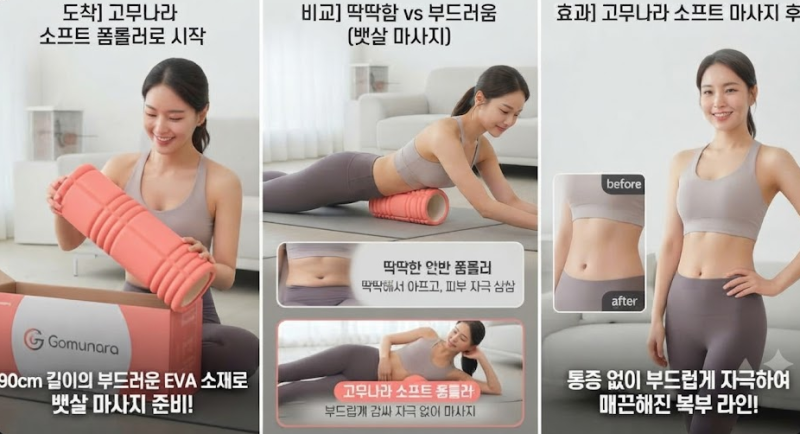 뱃살 줄이는 마사지 용으로 고무나라 EVA 폼롤러 90cm 소프트 직접 써본 차이점
