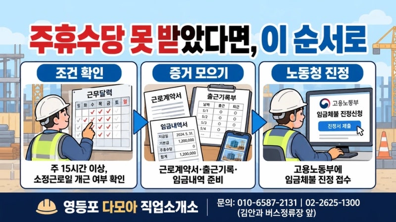 건설 일용직 주휴수당, 못 받았을 때 지급 기준과 노동청 신고 순서