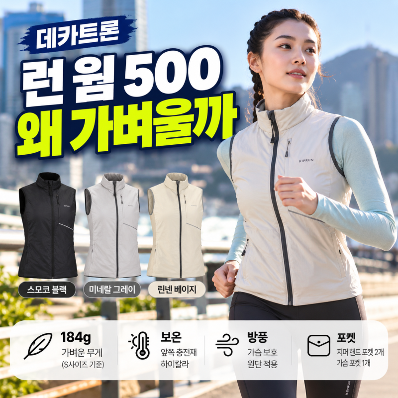 데카트론 여성 러닝 경량 패딩 베스트 런 웜 500