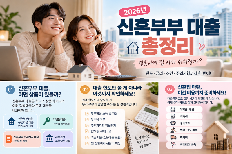 2026년 신혼부부 대출 총정리｜디딤돌·주담대 한도부터 신용대출까지