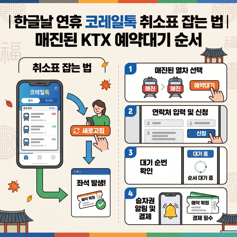 코레일톡 취소표 잡는 법 | 매진된 KTX에 예약대기 걸어두는 순서 (한글날 연휴)