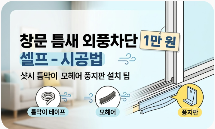 창문 틈새 외풍차단 1만 원 셀프 시공법: 샷시 틈막이 모헤어 풍지판 설치 팁