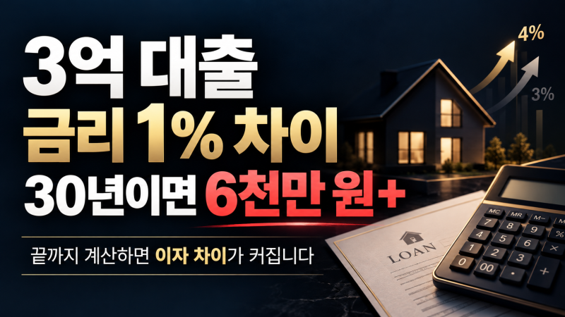 대출 3억, 금리 1% 차이 별거 아닌 줄 알았는데… 30년이면 6천만 원 넘게 차이 납니다