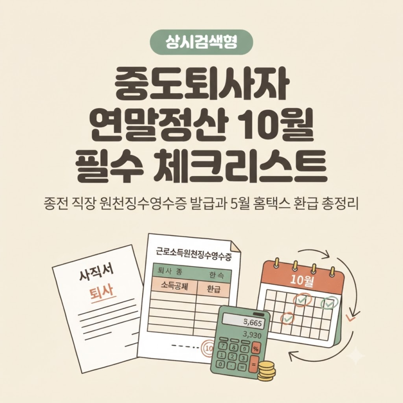 중도퇴사자 연말정산 10월 필수 체크리스트! 이직 전 직장 원천징수영수증 발급과 5월 환급 ....