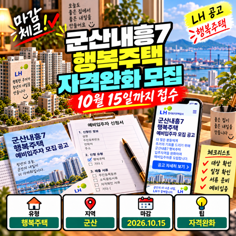 군산내흥7 행복주택 자격완화 예비입주자 모집, 접수·서류·발표 일정 정리