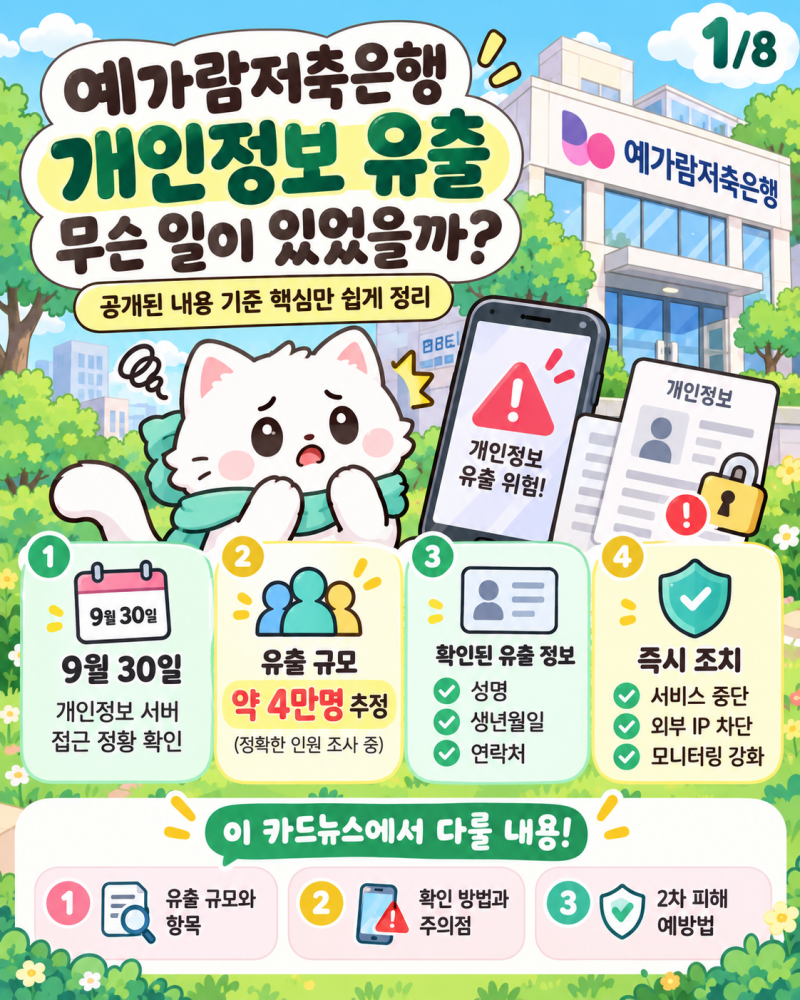 예가람저축은행 개인정보 유출 4만명? 이름·생년월일·전화번호 대처법 총정리