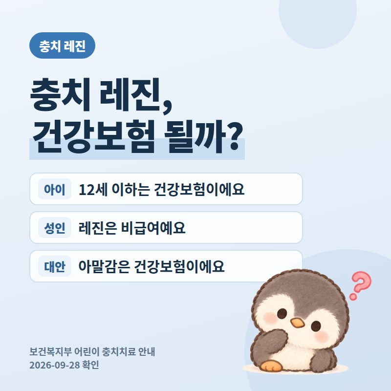 충치 레진 치료 비용 2026, 12세 이하는 건강보험이 돼요