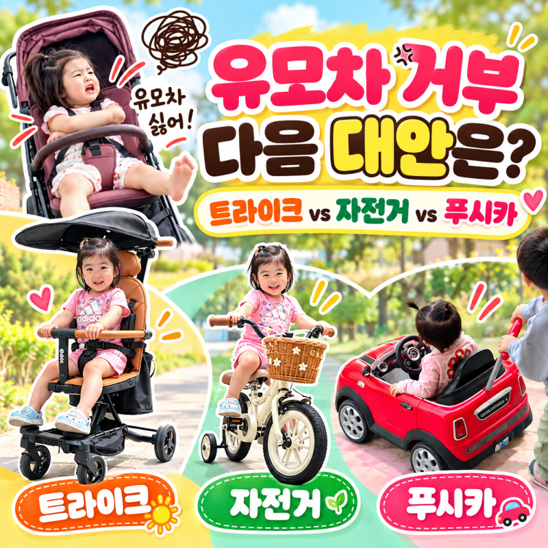 “유모차 거부하면 다음 대안은?” 아기 트라이크 세발자전거 전동차 푸시카 차이