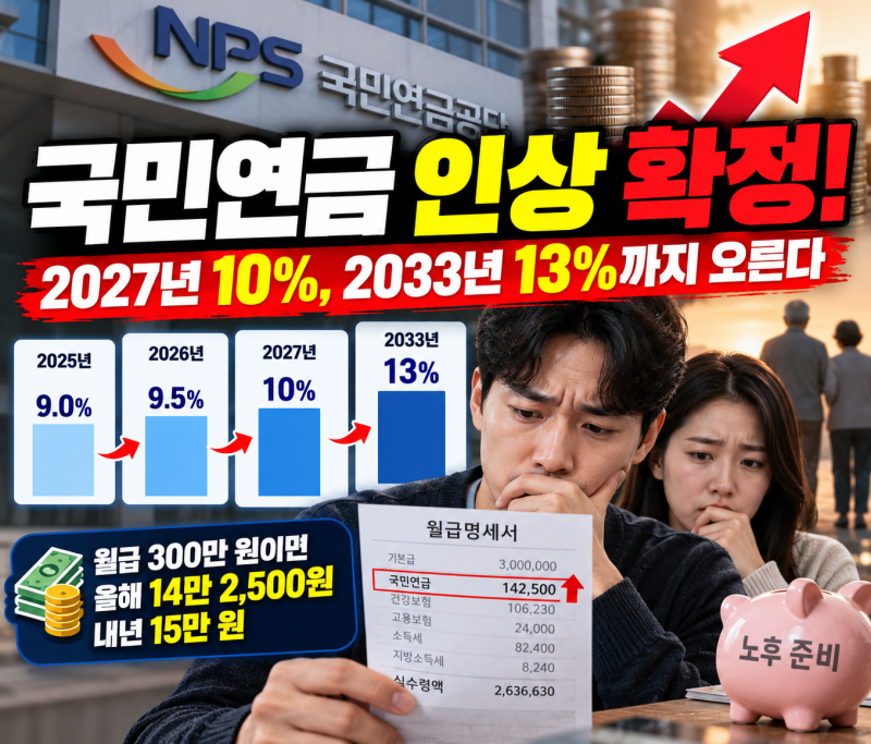 국민연금 또 오른다! 2027년 10% 확정…월급 300만 원 직장인은 얼마 더 낼까?