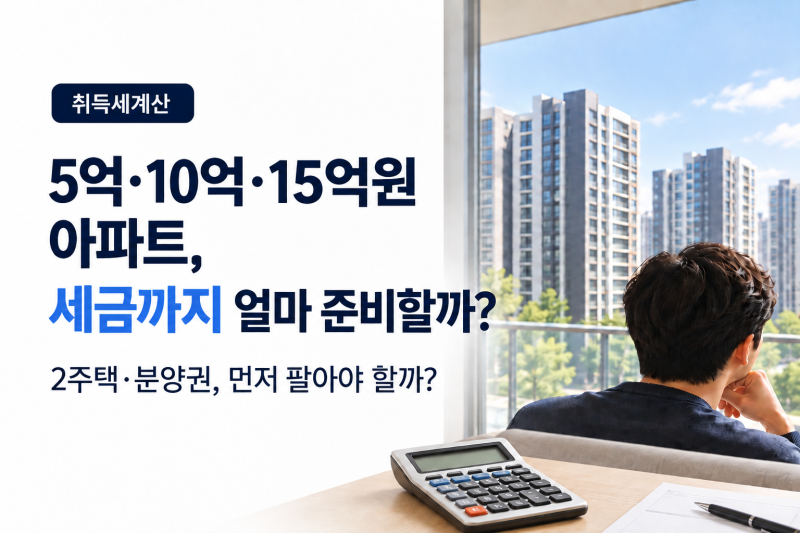 취득세계산｜5억·10억·15억원 아파트, 세금까지 얼마 준비할까