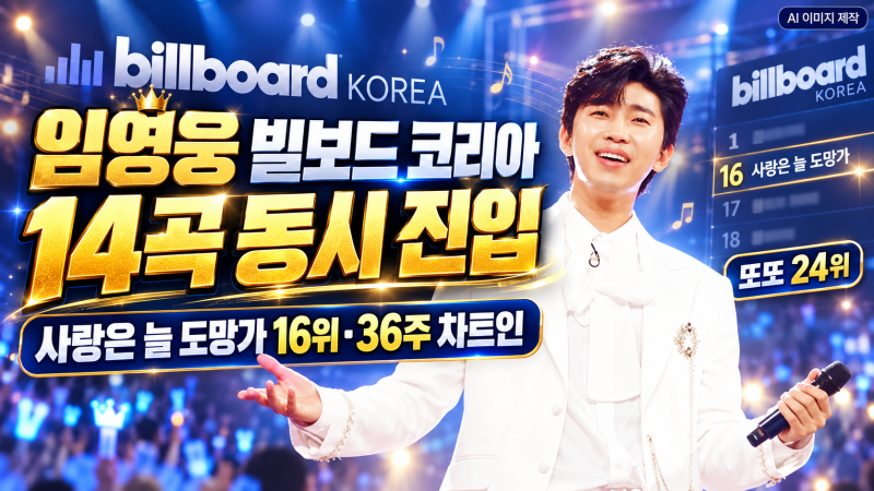 임영웅 빌보드 코리아 14곡 동시 진입…‘사랑은 늘 도망가’ 16위·36주 차트인