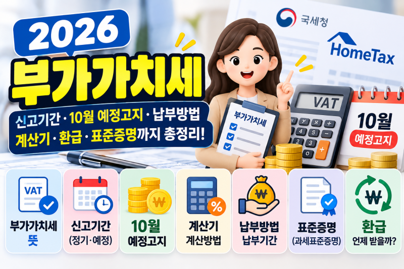 2026 부가가치세 신고기간과 납부방법, 10월 예정고지·환급까지 정리