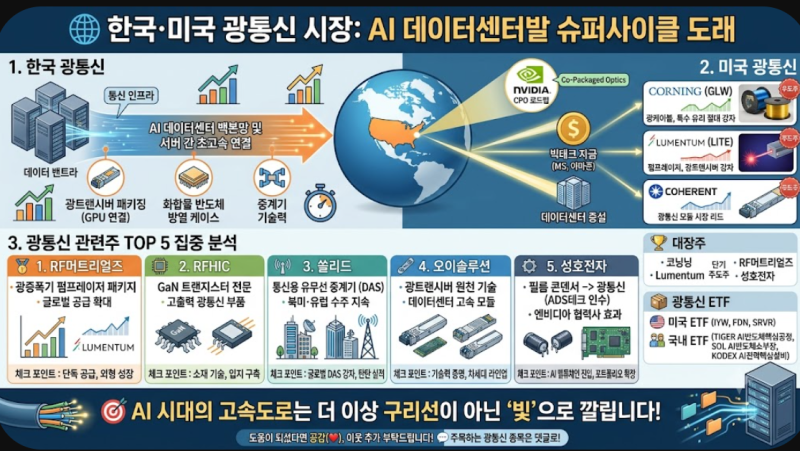 광통신 대장주 및 관련주 TOP 5 AI 데이터센터 필수 인프라! 총정리 (미국·한국 수혜주와 ETF까....
