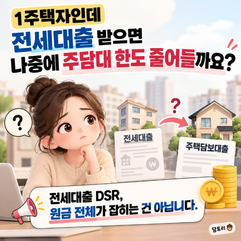 1주택자 전세대출 DSR 적용｜전세대출 받으면 주담대 한도 얼마나 줄어들까?