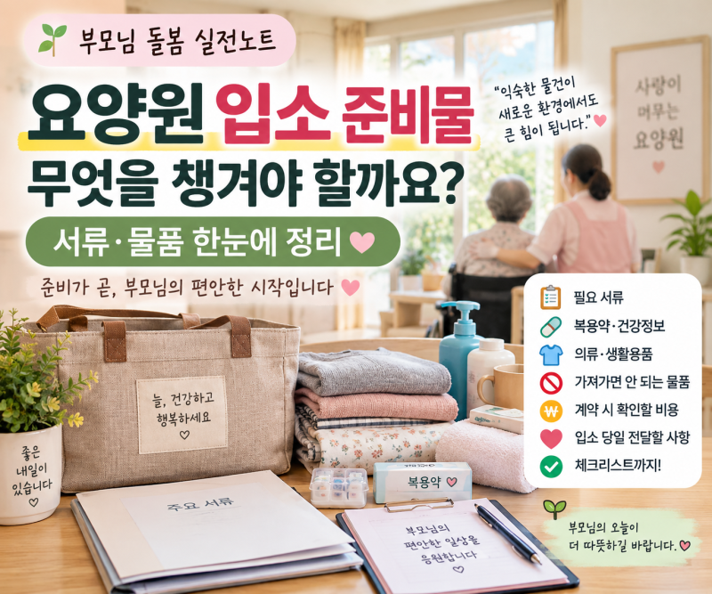 요양원 입소 준비물, 무엇을 챙겨야 할까요? 보호자가 꼭 준비할 서류·물품 총정리