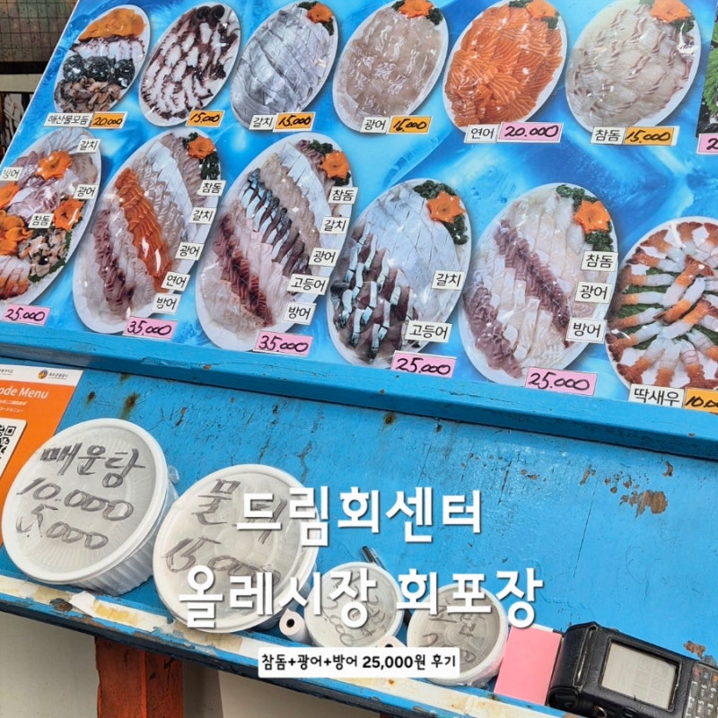 [제주 서귀포] 드림회센터 올레시장 회포장 맛집. 참돔+광어+방어 25,000원 후기