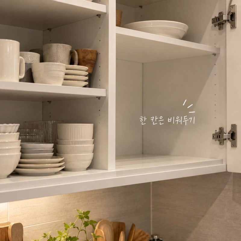 주방 상부장 정리 ‘빈칸 하나’가 이렇게 편할 줄이야