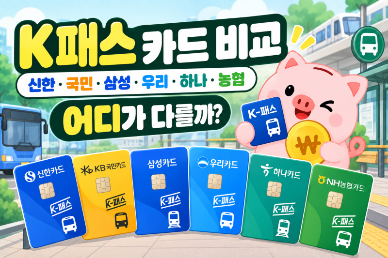 K패스 카드 비교｜신한·국민·삼성·우리·하나·농협 혜택 차이는?